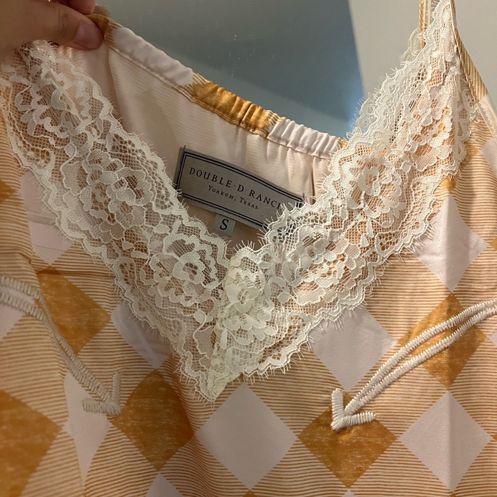 Double D Ranch Yellow Checkered Lace Dress Sz S - Picture 3 of 4